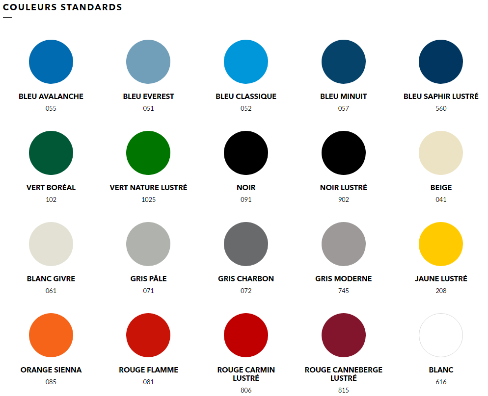 Discover the 20 standard colors of our Rousseau products