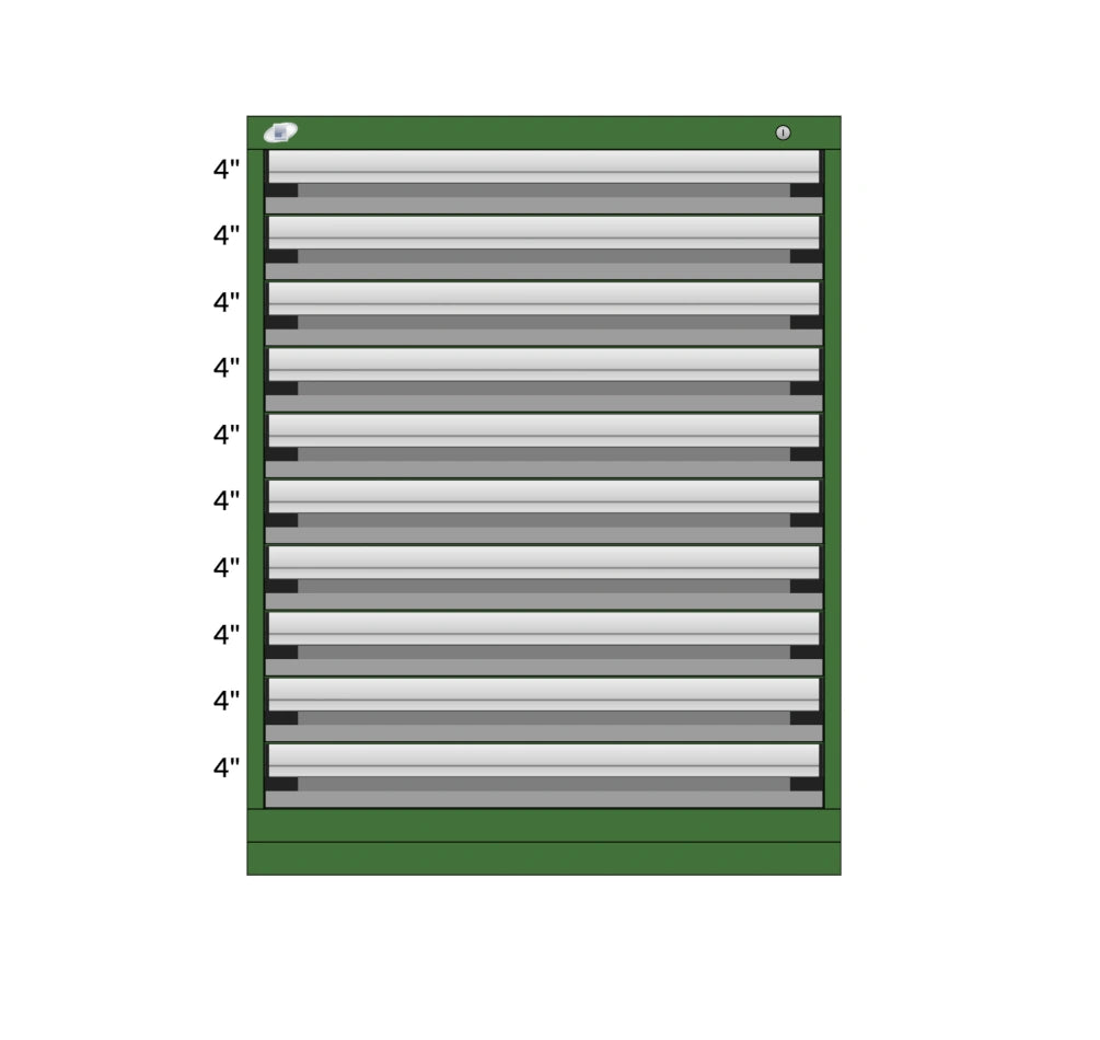 CAB361846 cabinet robuste fixe vert et gris 10 tiroirs Rousseau métal liquidation promotion en stock Pedlex