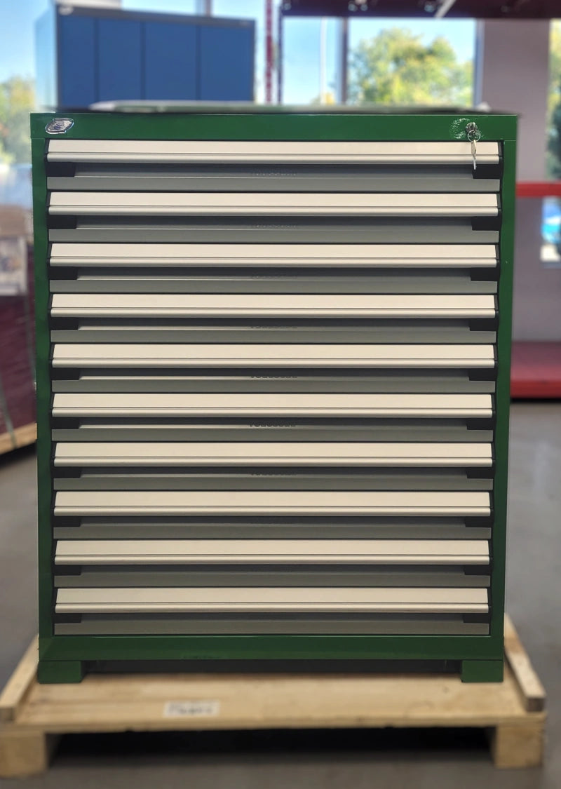 CAB361846 cabinet robuste fixe vert et gris 10 tiroirs Rousseau métal liquidation promotion en stock Pedlex