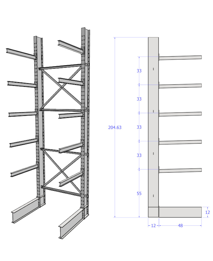 PAF2C1750 RAYONNAGE EN PORTE-À-FAUX 65x60x205H EN STOCK CHEZ PEDLEX CANTILEVER RACKING CLEARANCE PROMOTION SALE LIQUIDATION