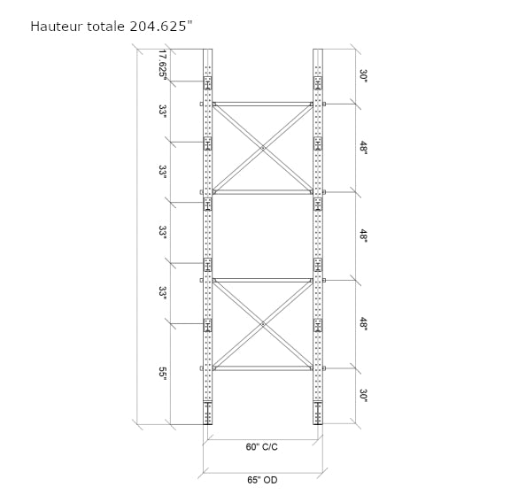 PAF2C1750 RAYONNAGE EN PORTE-À-FAUX 65x60x205H EN STOCK CHEZ PEDLEX CANTILEVER RACKING CLEARANCE PROMOTION SALE LIQUIDATION