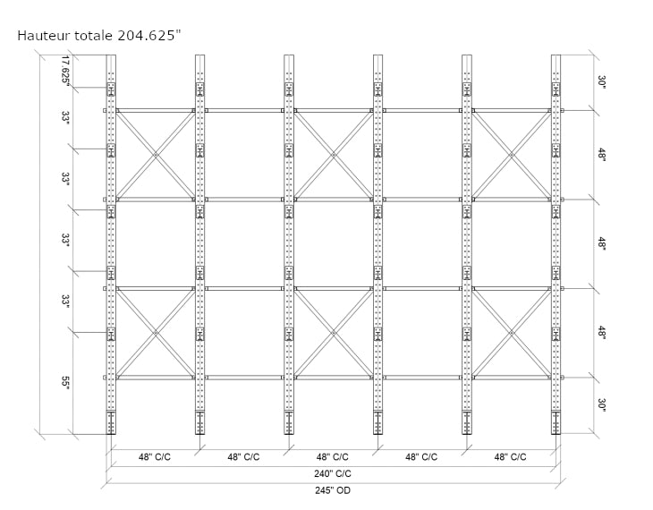 PAF6C1750 RAYONNAGE EN PORTE-À-FAUX 245x65x205H EN STOCK CHEZ PEDLEX CANTILEVER RACKING CLEARANCE PROMOTION SALE LIQUIDATION