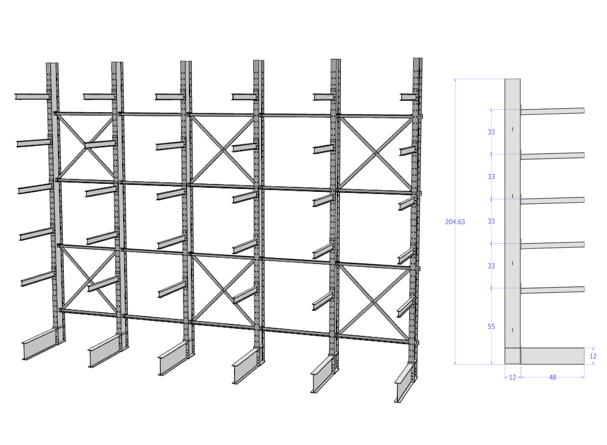 PAF6C1750 RAYONNAGE EN PORTE-À-FAUX 245x65x205H EN STOCK CHEZ PEDLEX CANTILEVER RACKING CLEARANCE PROMOTION SALE LIQUIDATION
