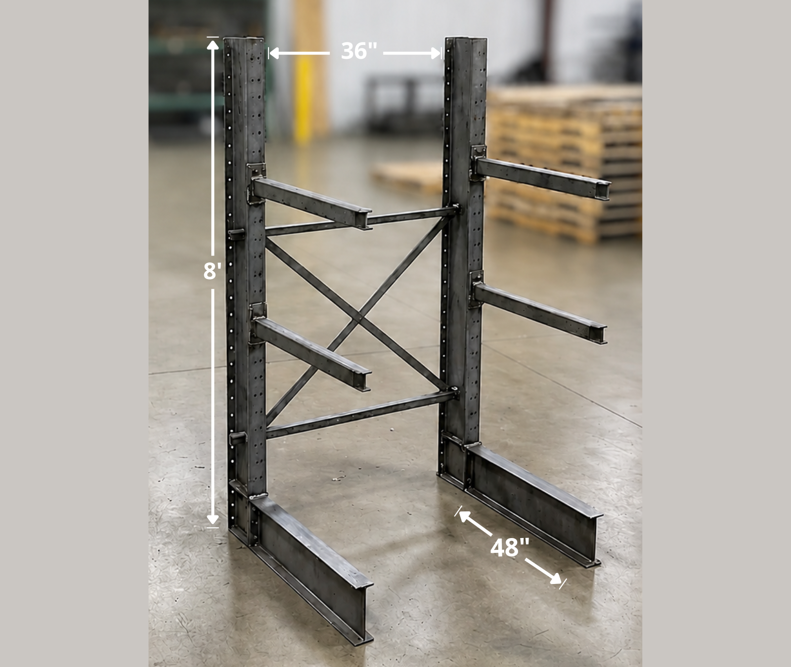 PAF2C09636 Rayonnage en porte-à-faux 36x48x96H en stock chez Pedlex cantilever racking liquidation promotion clearance sale