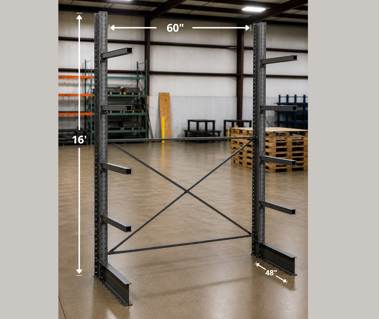Rayonnage en porte-à-faux 60x48x192H en stock chez Pedlex cantilever racking liquidation promotion clearance sale