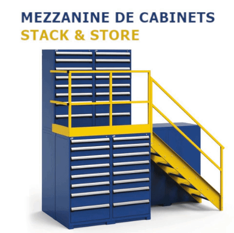 More storage, same floor space! The Stack & Store cabinet mezzanine, a complete vertical storage solution