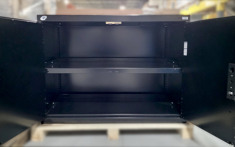 CABINET ROBUSTE FIXE ROUSSEAU, 2 PORTES, 2 TABLETTES - NOIR 48x27x38H CAB482738 EN STOCK CHEZ PEDLEX