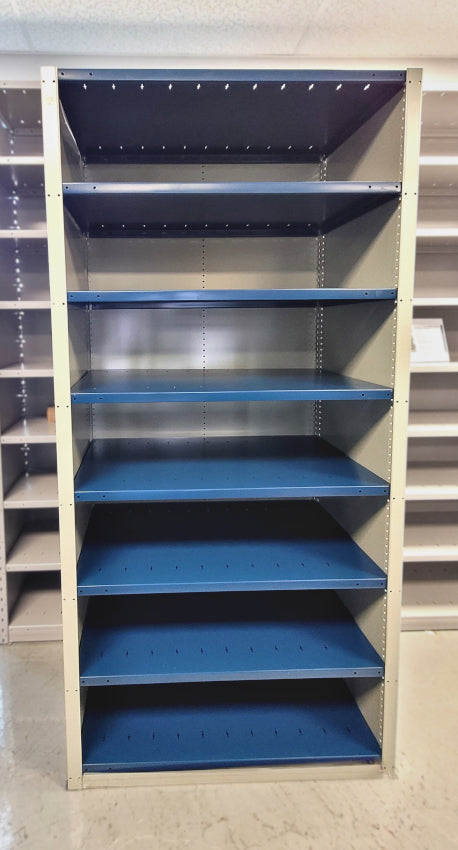 ÉTAGÈRE SPIDER ROUSSEAU FERMÉE, 8 TABLETTES - GRIS ET BLEU 36x24x87H ESF362487 EN STOCK CHEZ PEDLEX