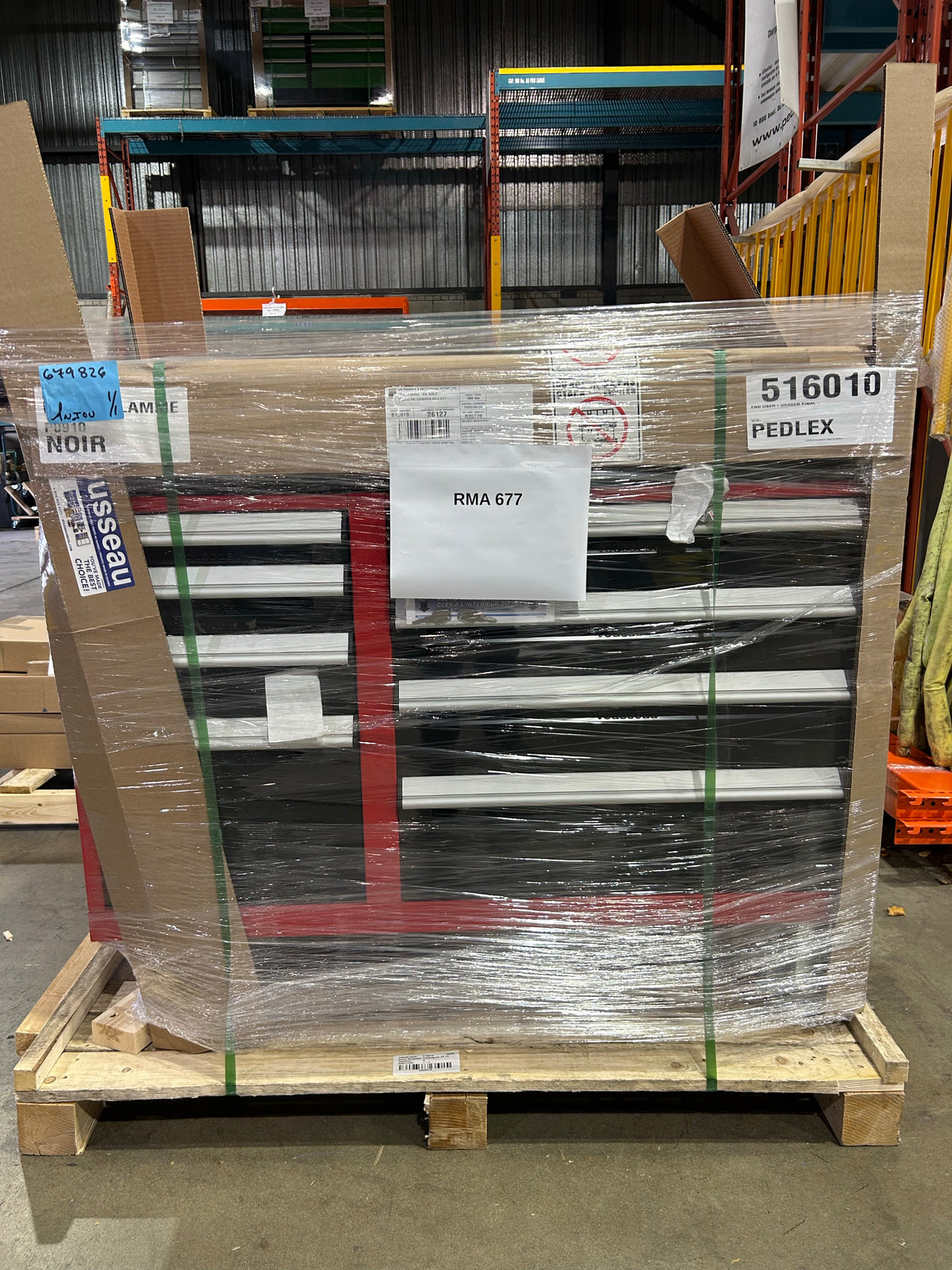 Heavy-duty mobile multi-drawer cabinet - 9 drawers, Flame Red cabinet and Black drawers, 36x24x44H