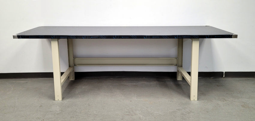 TAB1023034 TABLE DE TRAVAIL ROUSSEAU - DESSUS ACIER INOXYDABLE, PATTES BEIGES, 102x30x32H EN STOCK CHEZ PEDLEX