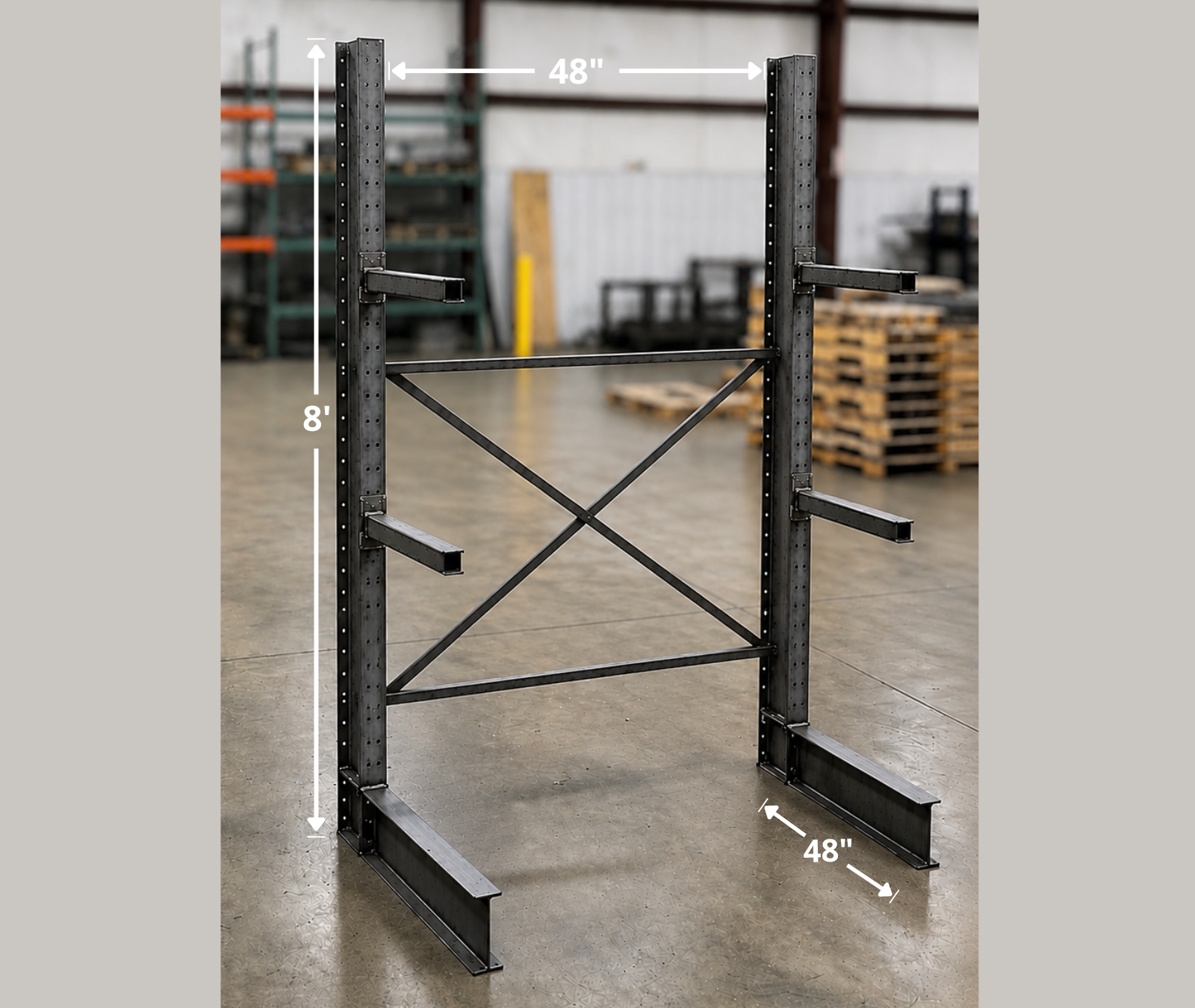 PAF2C09648 Rayonnage en porte-à-faux 48x48x96H en stock chez Pedlex cantilever racking liquidation promotion clearance sale