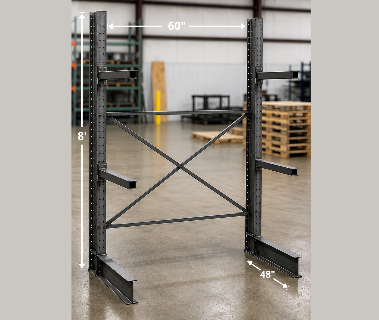 PAF2C09660 Rayonnage en porte-à-faux 48x48x96H en stock chez Pedlex cantilever racking liquidation promotion clearance sale