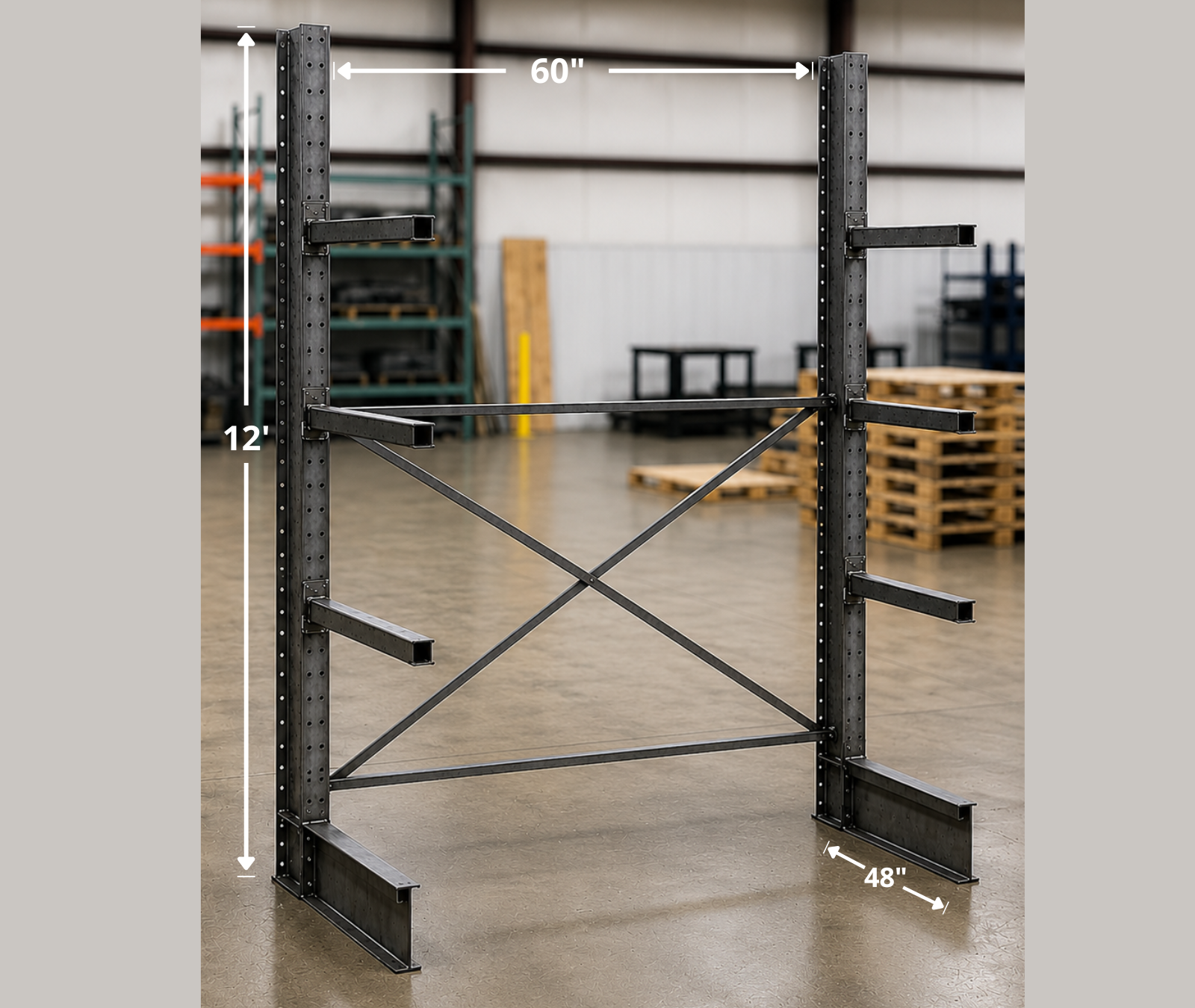 Rayonnage en porte-à-faux 60x48x144H en stock chez Pedlex cantilever racking liquidation promotion clearance sale