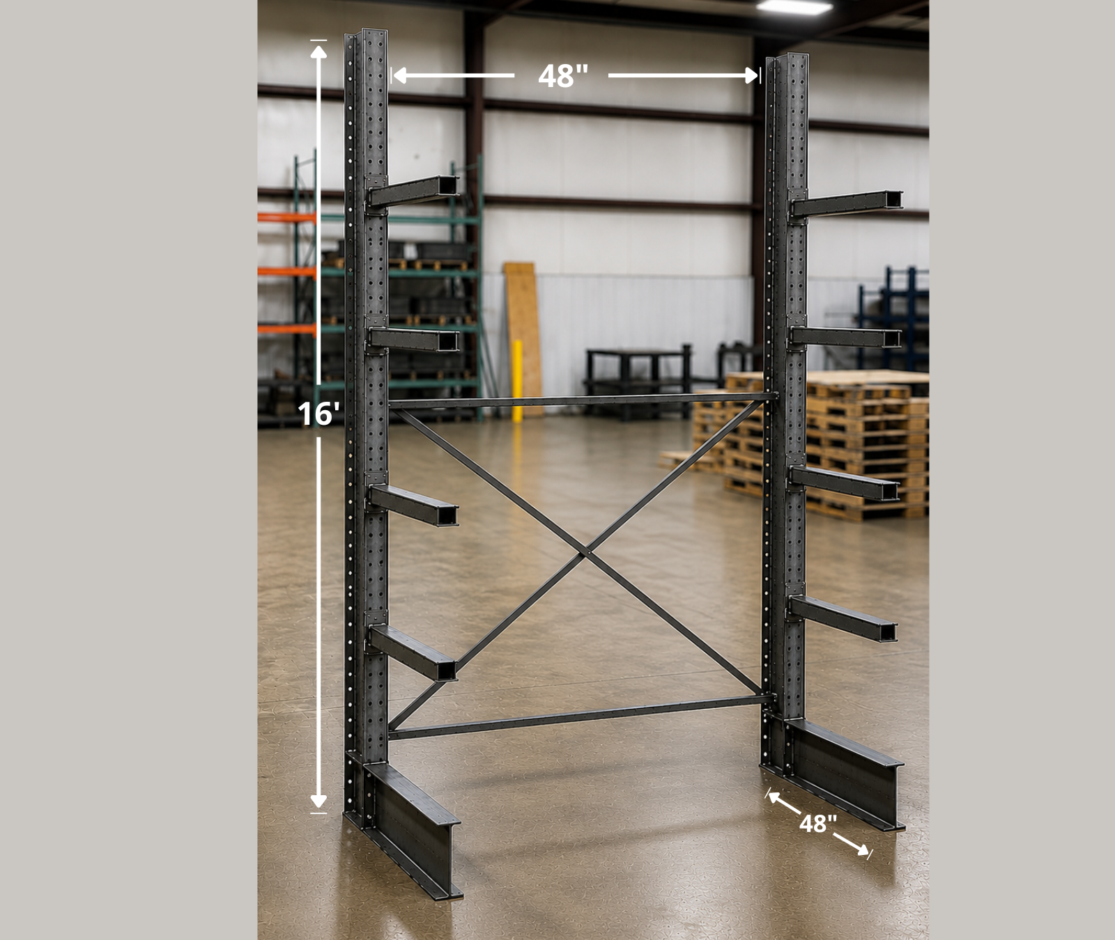 Rayonnage en porte-à-faux 48x48x192H en stock chez Pedlex cantilever racking liquidation promotion clearance sale